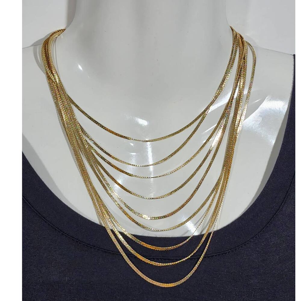 Beautiful Gold Herringbone 9 Strand Layered‎ Necklace